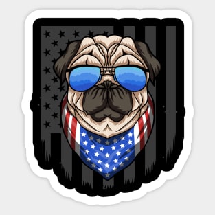 Patriotic Pug Bandana American Flag USA 4th Of July Dog Gift Sticker